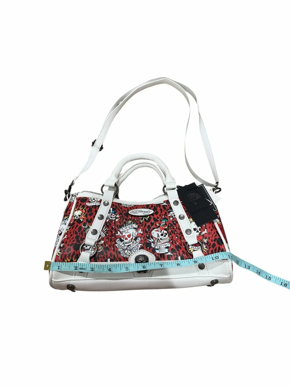 Ed Hardy White Red Leopard Skull Satchel Bag Y2K Tattoo Goth Punk Shoulder Purse